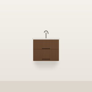 Illustration of the Alder 24" Floating Bathroom Vanity — Solid Walnut, Quartz Top