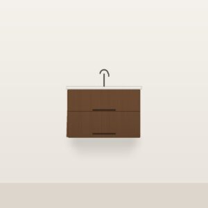 Illustration of the Alder 30" Floating Bathroom Vanity — Solid Walnut, Quartz Top