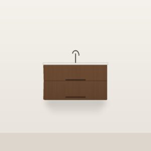 Illustration of the Alder 36" Floating Bathroom Vanity — Solid Walnut, Quartz Top