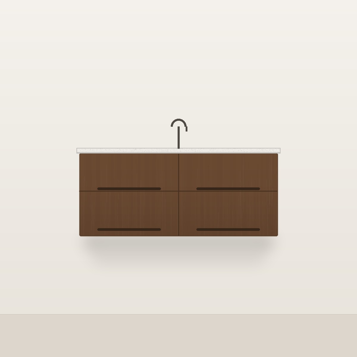 Illustration of the Alder 48" Floating Bathroom Vanity — Solid Walnut, Quartz Top