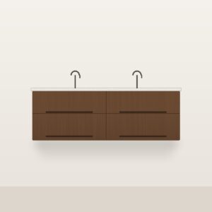 Illustration of the Alder 60" Floating Bathroom Vanity — Solid Walnut, Double Sink, Quartz Top