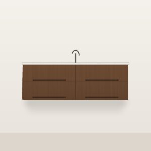 Illustration of the Alder 60" Floating Bathroom Vanity — Solid Walnut, Quartz Top