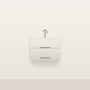 Illustration of the Chalk 30" Floating Bathroom Vanity — Solid Matte White Oak, Integrated Ceramic Top