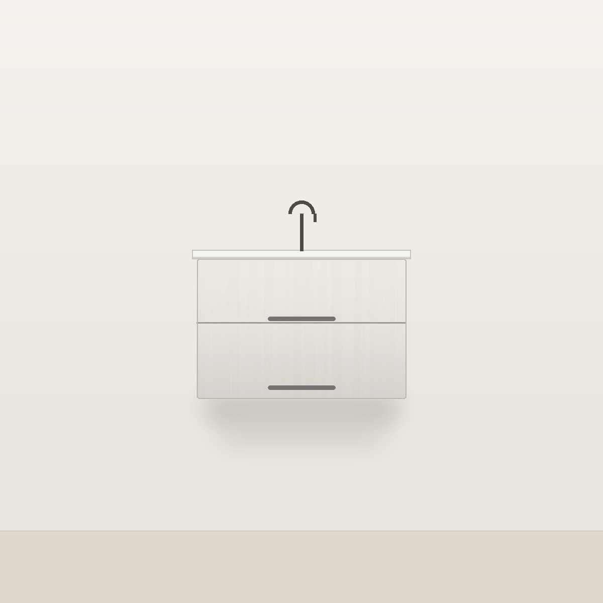 Illustration of the Chalk 30" Floating Bathroom Vanity — Solid Matte White Oak, Integrated Ceramic Top