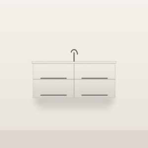 Illustration of the Chalk 48" Floating Bathroom Vanity — Solid Matte White Oak, Quartz Top