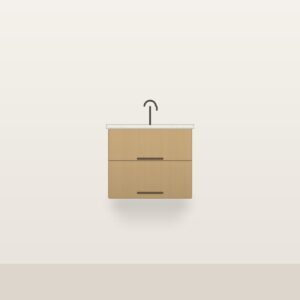 Illustration of the Linden 24" Floating Bathroom Vanity — Solid White Oak, Quartz Top