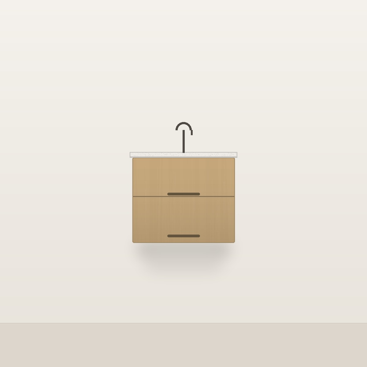Illustration of the Linden 24" Floating Bathroom Vanity — Solid White Oak, Quartz Top