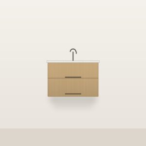 Illustration of the Linden 30" Floating Bathroom Vanity — Solid White Oak, Quartz Top