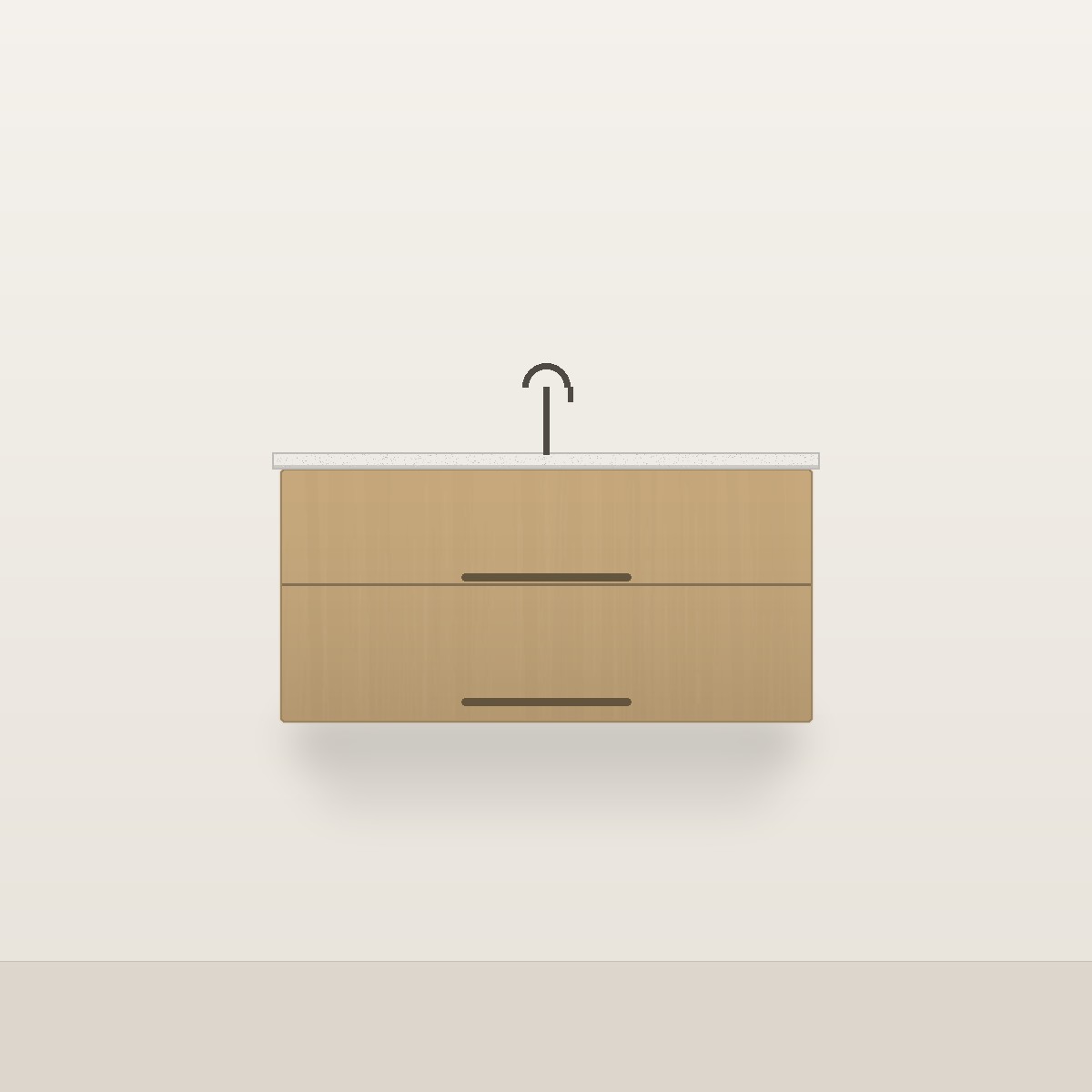 Illustration of the Linden 42" Floating Bathroom Vanity — Solid White Oak, Quartz Top