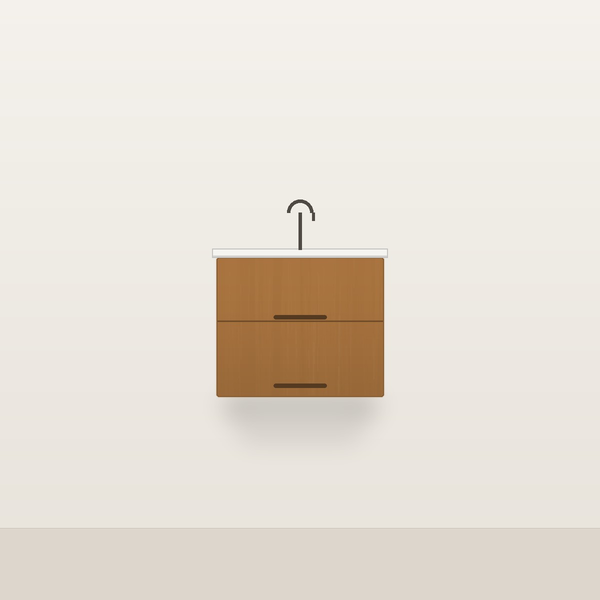 Illustration of the Marin 24" Floating Bathroom Vanity — Solid Teak, Integrated Ceramic Top