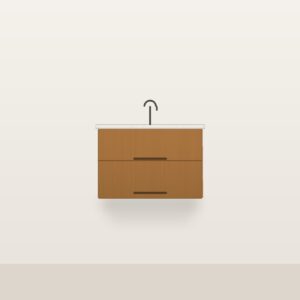 Illustration of the Marin 30" Floating Bathroom Vanity — Solid Teak, Quartz Top