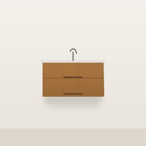 Illustration of the Marin 36" Floating Bathroom Vanity — Solid Teak, Quartz Top