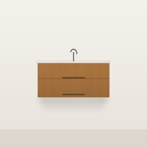 Illustration of the Marin 42" Floating Bathroom Vanity — Solid Teak, Quartz Top