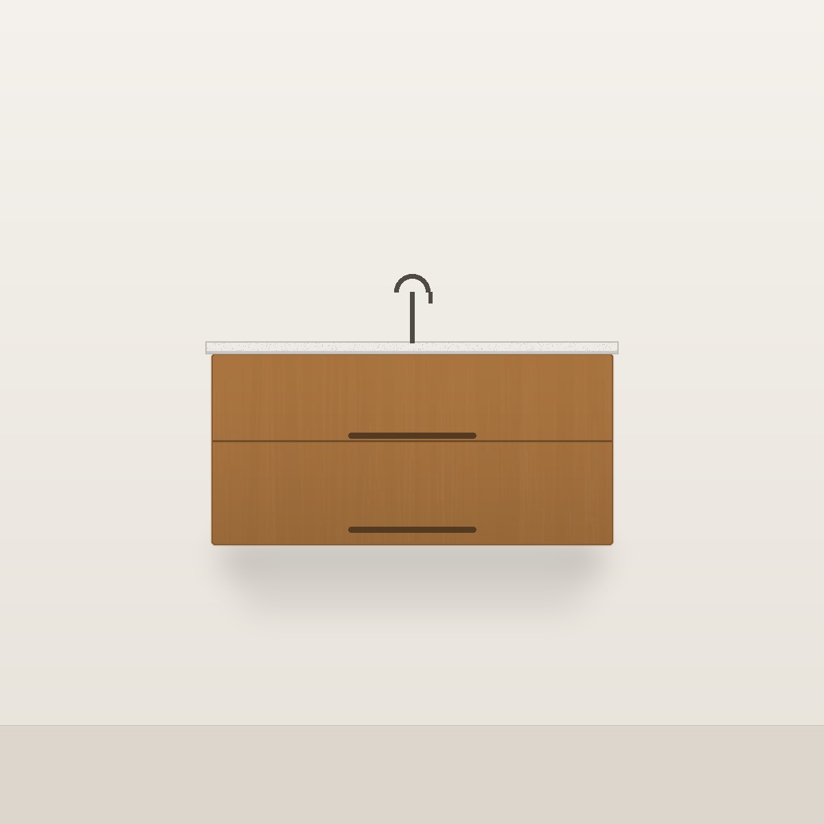 Illustration of the Marin 42" Floating Bathroom Vanity — Solid Teak, Quartz Top