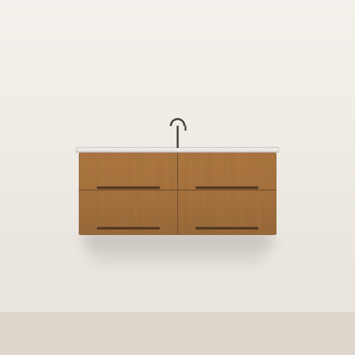 Illustration of the Marin 48" Floating Bathroom Vanity — Solid Teak, Quartz Top