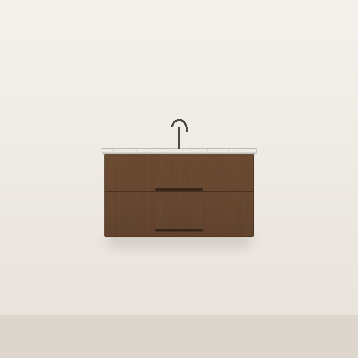 Illustration of the Alder 36" Freestanding Bathroom Vanity — Solid Walnut, Quartz Top