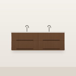 Illustration of the Alder 60" Freestanding Bathroom Vanity — Solid Walnut, Double Sink, Quartz Top