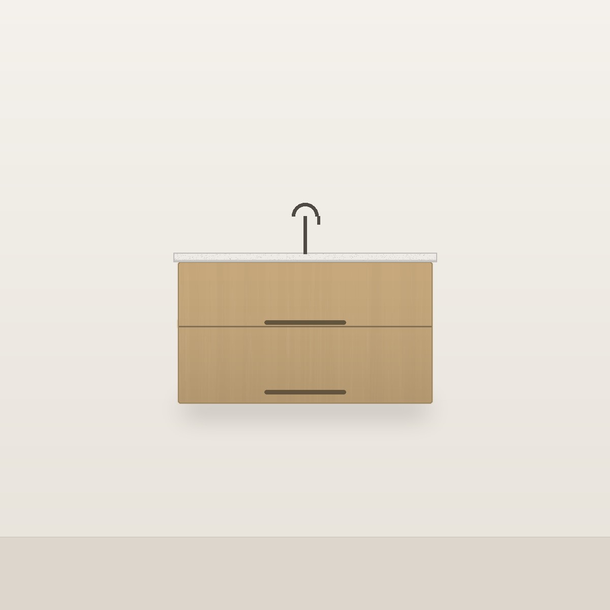 Illustration of the Linden 36" Freestanding Bathroom Vanity — Solid White Oak, Quartz Top